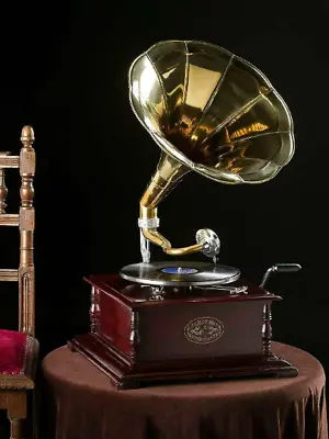 £86 • Buy Gramophone With Brass Horn ~ Record Player – 78 Rpm Vinyl Phonograph