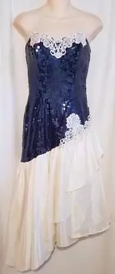 Flirtations ALFRED ANGELO Royal Blue SEQUIN Ivory ChaCha PROM Pagent Dress S • $34.99