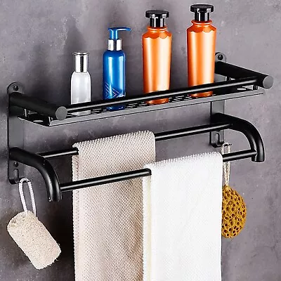 2 Tier Bathroom Towel Shelf Rack Bar Rail Holder Hanger Wall Mounted Storage • $25.49