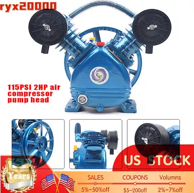 V Style 2HP Air Compressor Pump Twin Cylinder 2 Piston Head Single Stage Blue • $135