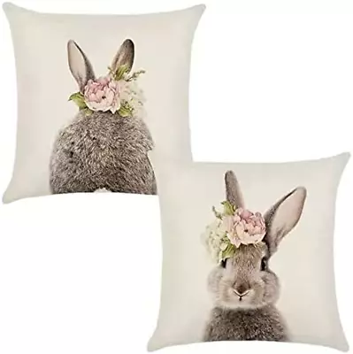 KAKABUQU Easter Bunny Throw Pillow Cover 18 X 18 Set Of 2 Cute Rabbits Bunny Pil • $13.15