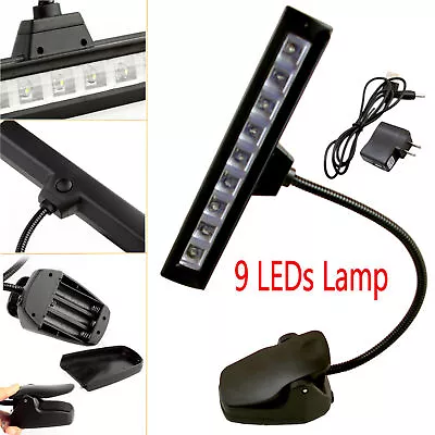 Black Flexible 9 LED Clip-On Orchestra Music Stand LED W/ Adapter Lamp Light • $20.55