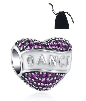Dance Heart Charm S925 Silver Charm Cubic Zirconia + Gift Pouch Dancer Charm • £15.99