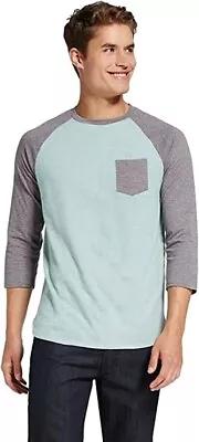 Mossimo Men's Raglan Pocket Tee Shirt Lime Cream Small NWT Free Ship • $16.92