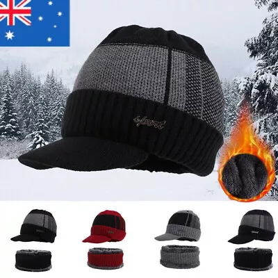 Winter Men Fleece Lined Beanie Knitted Cap & Scarf Fashion Warm Ski Hat Outdoor • $14.08