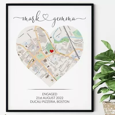 Engagement Map Print Gift For Couple First Date Valentine Engagement Gift • £7.99