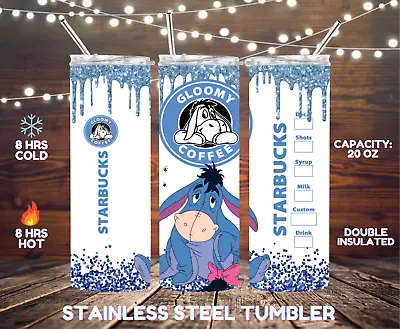 Gloomy Coffee Tumbler Sublimated Insulated Stainless Steel Eeyore Coffee Cup • $24.99