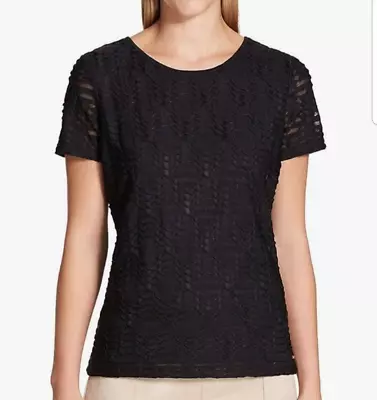 Calvin Klein Medium Black Textured Black Casual Career Top Shirt Scoop Neck M • $14.78