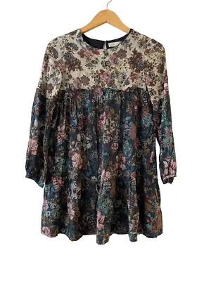 $14.24 • Buy Zara Girls Kids Peasant Dress Size 13/14 Multi Floral Tiered Shift Long Sleeve