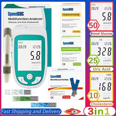 $31.49 • Buy 3 In 1 Multifunction Cholesterol Uric Acid Blood Glucose Monitor Glucometer Kit