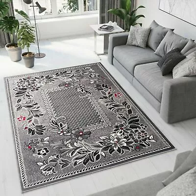 £157.99 • Buy New Rug Modern Design Small Extra Large Soft Pile Roman Flowers Pattern Grey