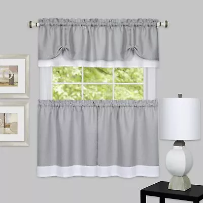 Darcy Curtains And Tucked Valance Kitchen Curtain Set • $16.98