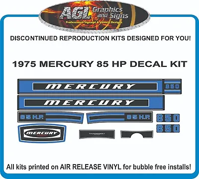 1975 MERCURY 85 Hp 850 Reproduction Outboard Decal Set Sticker • $59.11