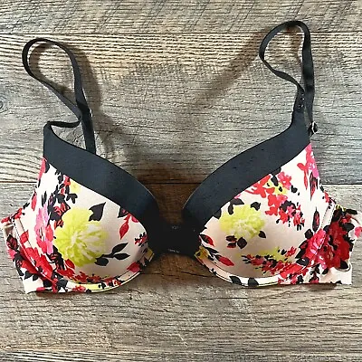 VICTORIAS SECRET Bra Womens 34C Black Floral  Print Biofit Demi Uplift Push Up • $24