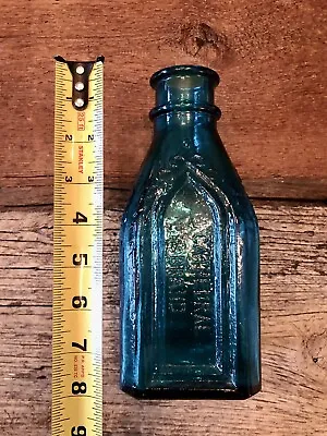 Antique Chief Wahoo Electric Tonic Cathredal Celebrated Remedy Bottle Aqua Blue • $25