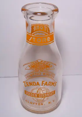 WWII Era 1942 Vintage Zenda Farms Golden Guernsey Milk Bottle Clayton New York • $34.99