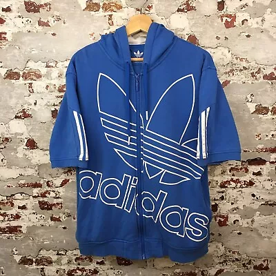 Men's Adidas Originals Full-Zip Hoodie Blue Medium Trefoil Short Sleeve Gym • $30.82