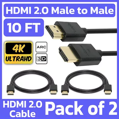 2 Pack 4K HDMI 2.0 Male To Male Cable 10ft High-Speed Cord V2.0 PC FullHD 3D TV • $11.99