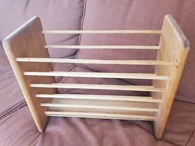 $35 • Buy Vintage MCM LIGHT OAK WOOD Dowels MAGAZINE HOLDER RACK 17  X 8  X 14  ORGANIZER