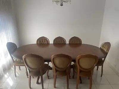 High End Sculptured Tortoise Shell Dining Table With 8 Velour Fabric Chairs • $3000