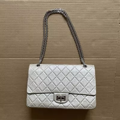 Authentic Chanel Classic Reissue 2.55 Silver Grey Double Flap Bag Size227 Jumbo • $2295