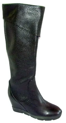 New Max Studio Zuni Black Leather Wedge Knee High Fold Down Cuff Boots 10 M • $59