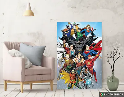 DC Superheros Superman Wonder Woman Flash Aquaman Canvas Print Poster Artwork • £7