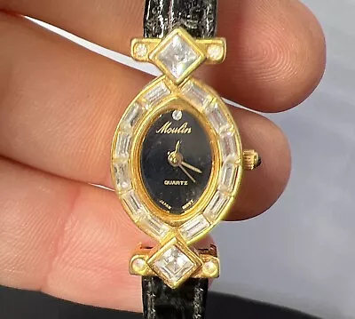 Vintage Moulin Analog Watch Diamond Leather Band Women’s Art Deco Need Battery • $25.20