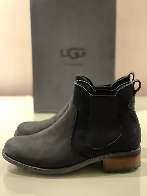 Stylish UGG 7.5 BONHAM Black Suede Leather Chelsea Boot Slip On Booties 1009210 • $38.99