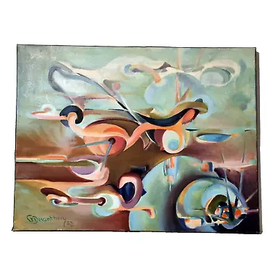 Mid-century Vintage French Abstract Abstraction Painting Oil On Canavas Signed • $500