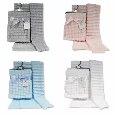 Baby Jacquard Soft Blanket Wrap Squares Pram Crib Car Boy Girl Newborn Gift • £8.90