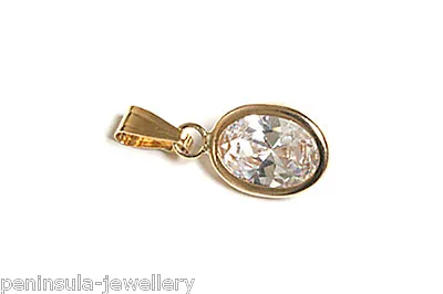 9ct Gold CZ Pendant Oval Necklace No Chain Made In UK Gift Boxed • £18.99