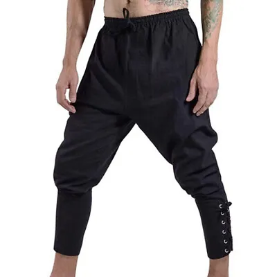 Men Ankle Lace Up Pants Drawsrting Trousers Tapered Medieval Victorian • $33.16