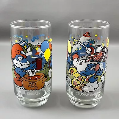 Vintage Papa Smurf Clumsy Smurf Drinking Glasses 1983 Peyo Libbey • $12.69