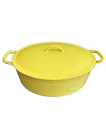 Vintage Descoware Belgium Yellow Dutch Oven Casserole Cast Iron & Enamel • $75