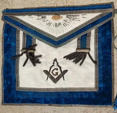 Vintage 1900s? Masonic Master Apron Embroidered Satin Banner Tassels Pre-owned • $50