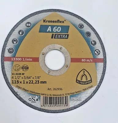 Klingspor 115mm Cut Off Discs1mm Cuts Stainless Steel Kronenflex A60 Extra • £2.69