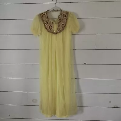 Vintage Peignoir Set Nightgown Robe Long Yellow Nylon RN17199 USA Made • $49.99