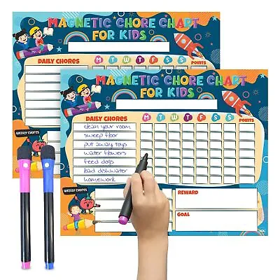 £4.99 • Buy 2pk Reward Chart Magnetic Reusable Behaviour Chore For Kids Children + Wipe Pens