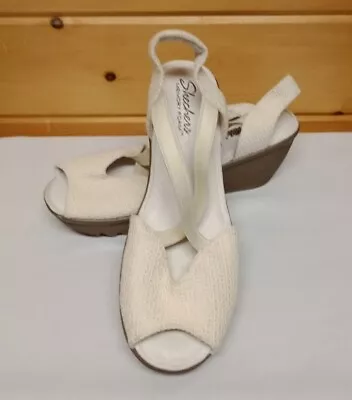 Skechers Memory Foam Natural Wedge Sandal Strappy Slingback Womens Size 9.5 • $11.89