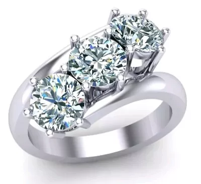 3 Stone 3.14Ct Carat VVS1 Blue White Moissanite Diamond 925 Silver Ring Womens • £49.95