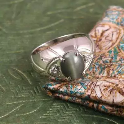 Natural Cats Eye Quartz Ring Men Women Boho Tribal Statement 925 Sterling Silver • $34.49