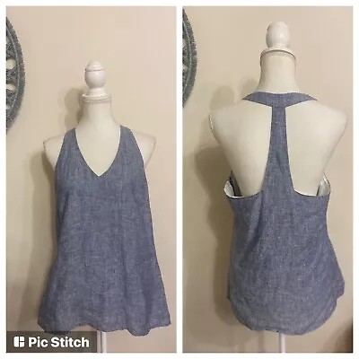 Island Company Women Linen Coronado Top Sleeveless Racerback Shirt Chambray $120 • $44.99