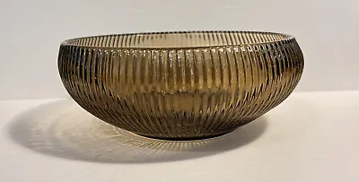E.O. Brody Co. Smoked Glass Serving Bowl Ribbed Cleveland OH. U.S. 6.25  Vintage • $9.90