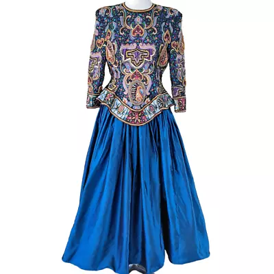 Vintage James Benjamin Evening Gown Wearable Art Beaded Embroidery Taffeta Dress • $225