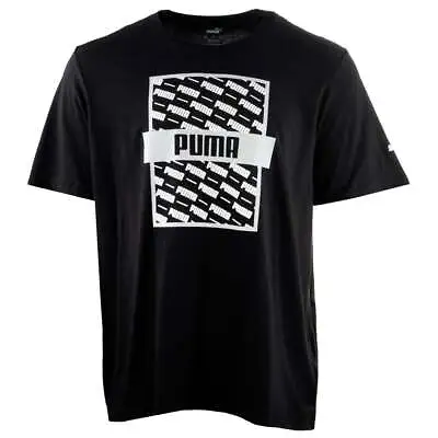 Puma Repeat Box Crew Neck Short Sleeve T-Shirt Mens Black Casual Tops 587397-01 • $9.99