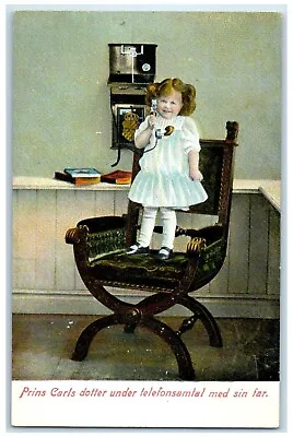 C1910's Cute Little Girl Standing On Chair Telephone Unposted Antique Postcard • $9.72