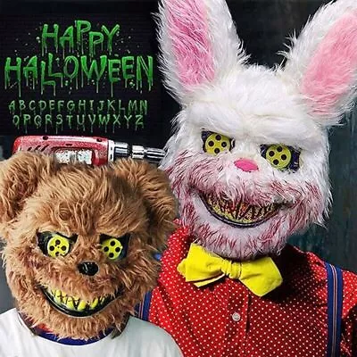 LED Rabbit Mask Glow In Dark Light Up Halloween Costume Scary Rave Festival Prop • $8.89