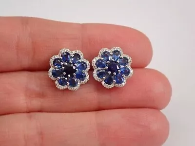 4 Ct Round Lab Created Sapphire Women Flower Stud Earrings 14k White Gold Plated • $171.31