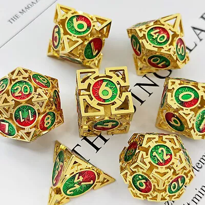 Hollow Metal Dice Set Polyhedral Dice For DND Role Playing Game Dice D20 Golden • $23.19